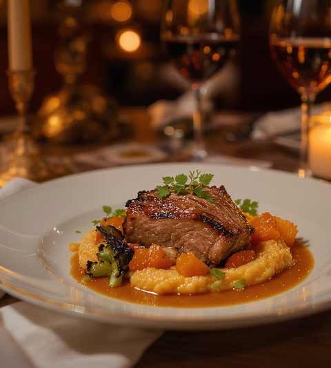 Varkensfilet op een bedje van pompoenpuree met geglaceerde wortel en gebakken groene asperge maken