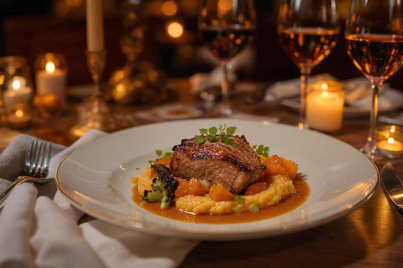 Varkensfilet op een bedje van pompoenpuree met geglaceerde wortel en gebakken groene asperge maken
